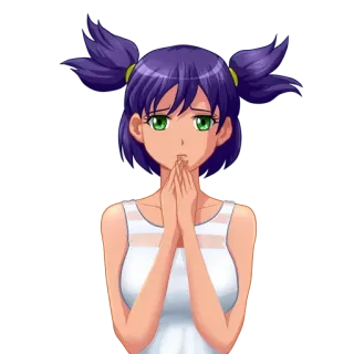 💜 anime meisje, staartjes, paars haar, cartoon, illustratie telegram sticker