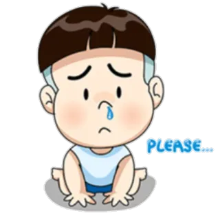 😔 PLEASE... 漫画, 悲しい, お願い, 懇願, 涙, 男の子 telegram sticker