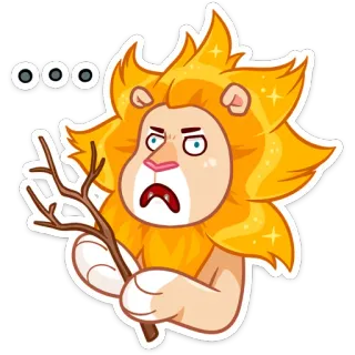 🤔 OOO 狮子, 卡通, 动物, 贴纸, 惊讶, 树枝 telegram sticker