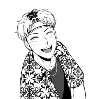 😀 Anime, Mangá, Menino, Sorriso, Preto e branco, Desenho animado telegram sticker
