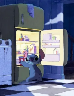 👀 Stitch мультфильм, персонаж, стич, холодильник, еда telegram sticker