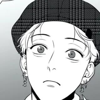 ✉️ male, character, black and white, portrait, hat, earrings telegram sticker