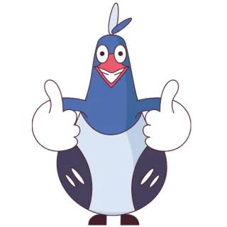 👍 pássaro, desenho animado, animal, polegar para cima, fofo, personagem telegram sticker
