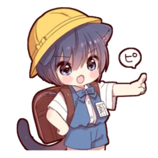 🍓 ピ Anime, Chibi, Uniforme escolar, Orelhas de gato, Mochila telegram sticker