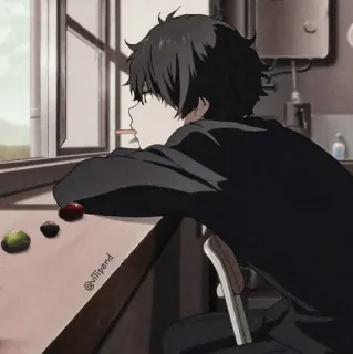 🎟 @viiipend Anime, Jongen, Zittend, Raam, Melancholie, Peinzend telegram sticker