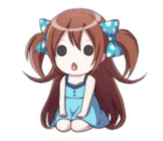 😵 Chibi, Anime, Kreskówka, Dziewczyna, Słodkie, Kokardy, Sukienka, Siedząca telegram sticker