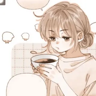 🪜 อนิเมะ, ผู้หญิง, กาแฟ, น่ารัก, ศิลปะ, ภาพประกอบ telegram sticker