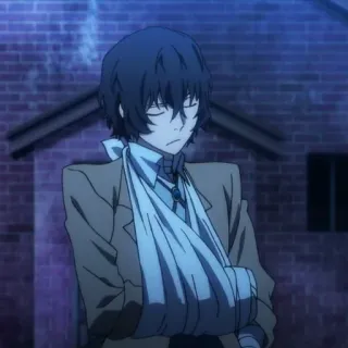 🍩 Osamu Dazai Bungou Stray Dogs anime, perban, sedih, potret, kartun telegram sticker