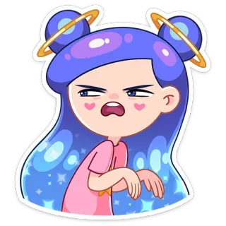 😔 kartun, stiker, marah, gadis, merah muda telegram sticker