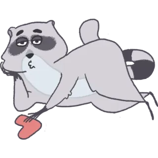 😗 raccoon, cartoon, animal, lying down, cute, sticker telegram sticker