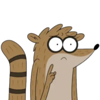 😕 Rigby Regular Show Rigby, Zwyczajny serial, kreskówka, szop pracz, myślenie, animacja telegram sticker