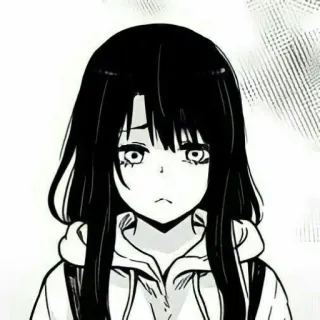 ☹️ Anime, Manga, Chica, Sudadera con capucha, Blanco y negro whatsapp sticker