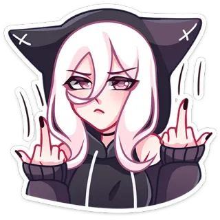🖕 Аниме, Девушка, Средний палец, Жест, Кошачьи ушки, Толстовка, Мультфильм telegram sticker
