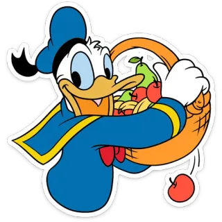 😃 Donald Duck cartoni animati, Disney, Paperino, frutta, cesto telegram sticker