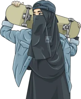 🛹 スケートボード, ヒジャブ, ニカブ, イスラム教徒, 女の子, スケーター, ファッション telegram sticker