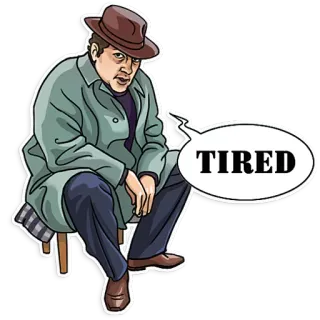 😦 TIRED уставший, мужчина, сидит, шляпа, измотанный, стресс telegram sticker