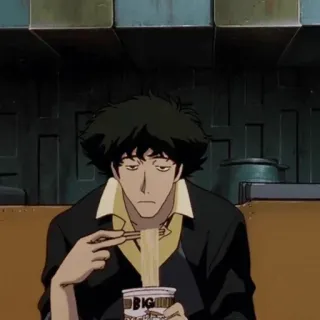 🚀 Spike Spiegel Cowboy Bebop 애니메이션, 카우보이 비밥, 스파이크 스피겔, 국수, 먹기 whatsapp sticker