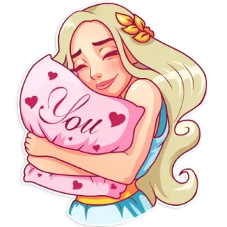 🤗 You รัก, กอด, หมอน, หัวใจ, น่ารัก, ผู้หญิง telegram sticker