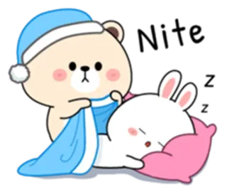 😃 Night Night bear, rabbit, sleeping, night, cartoon, cute, bedtime telegram sticker