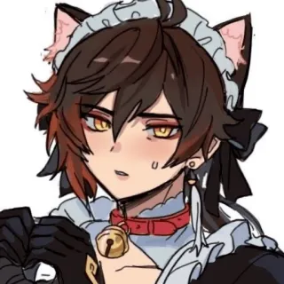 😾 Anime, Maid, Orelhas de gato, Coleira, Ilustração, Personagem telegram sticker
