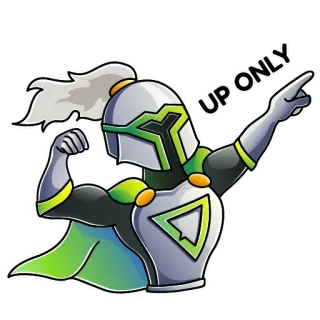☝ UP ONLY cavaleiro, guerreiro, armadura, apontando, só para cima, desenho animado, personagem, forte, seta whatsapp sticker
