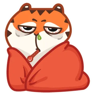 🤒 sick, cold, flu, tiger, animal, cartoon, illness, thermometer telegram sticker