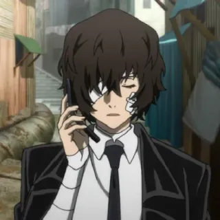 🥀 Osamu Dazai Bungou Stray Dogs anime, bandages, talking, phone, character telegram sticker