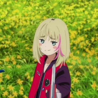 🍒 Ai Ohto Wonder Egg Priority Ragazza anime, Capelli biondi, Ciocca rosa, Illustrazione, Carina, Boriosa, Ai Ohto, Wonder Egg Priority telegram sticker