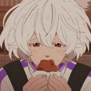 🥯 anime, desenho animado, personagem, comendo, comida, cabelo branco telegram sticker