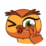 🦉 eule, cartoon, tier, aufkleber, friedenszeichen, zwinkern telegram sticker