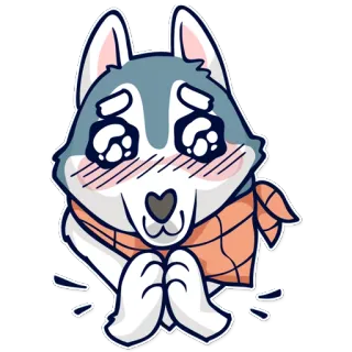 🙏 perro, husky, animal, dibujos animados, lindo, kawaii, suplicante telegram sticker