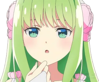 😲 Anime, Mädchen, Süß, Cartoon, Grüne Haare, Blume, Anime Mädchen telegram sticker