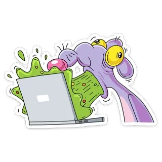 🤢 autocollant, dessin animé, monstre, ordinateur, portable, drôle telegram sticker
