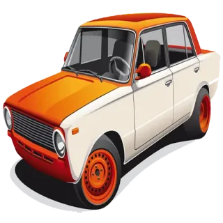 😟 машина, автомобиль, транспорт, седан, оранжевый, белый telegram sticker