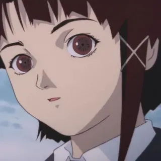 🙂 Lain Iwakura Serial Experiments Lain animé, fille, cheveux bruns, portrait, personnage whatsapp sticker