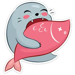 🐠 тюлень, рыба, животное, милый, мультфильм, наклейка telegram sticker