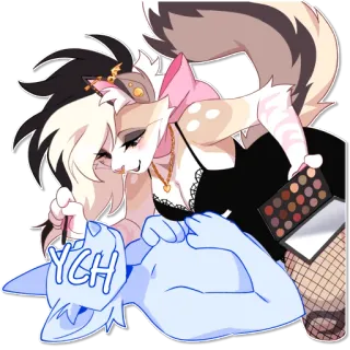 💄 YCH furry, makeup, feline, anthro, ych, art, cute whatsapp sticker