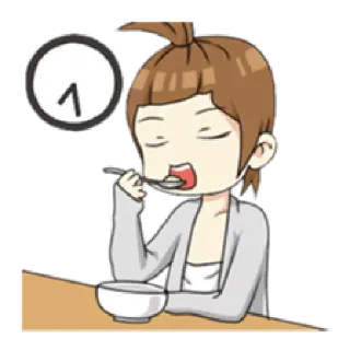 🍽 makan, lelah, sarapan, kartun, wanita, makanan whatsapp sticker