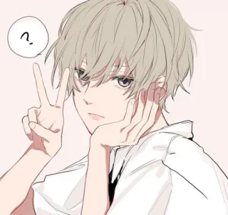 ✌ Anime, Chico, Dibujo animado, Lindo, Signo de paz, Signo de interrogación, Personaje telegram sticker
