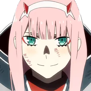 🙂 Zero Two Darling in the Franxx anime, pink hair, horns, zero two, darling in the franxx telegram sticker