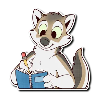 📝 dessin animé, loup, écriture, cahier, crayon, animal telegram sticker