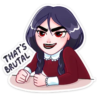 👊 Wednesday Addams The Addams Family THAT'S BRUTAL การ์ตูน, เวนส์เดย์ แอดดัมส์, ตระกูลแอดดัมส์, โหดร้าย, มืดมน, ตลก telegram sticker