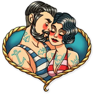 💏 couple, love, heart, sailor, tattoo, cartoon whatsapp sticker