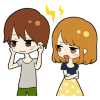 🙉 chateado, conflito, discussão, zangado, desenho animado, casal, anime whatsapp sticker