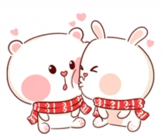 😘 Bär, Hase, Liebe, süß, Schal, Kuss, Cartoon telegram sticker