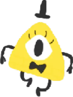 ⚠ Bill Cipher Gravity Falls Dessin animé, Triangle, Un œil, Chapeau, Nœud papillon, Jaune, Démon telegram sticker