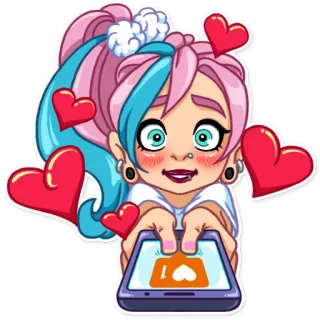 💕 Cartoon, Mädchen, Herzen, Liebe, Handy, Soziale Medien, Like telegram sticker