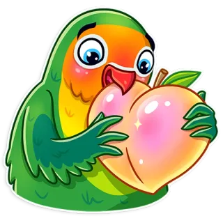 🍑 새, 복숭아, 과일, 귀여운, 만화, 동물 telegram sticker