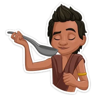 ☺️ ragazzo, cucchiaio, cartone animato, cibo, gusto, cucina telegram sticker