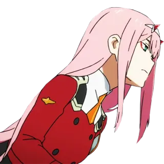👀 Zero Two Darling in the Franxx anime, pink hair, red, Zero Two telegram sticker